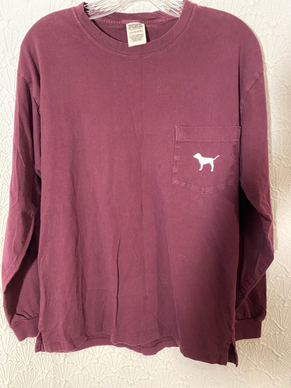 PINK Victoria's Secret Long Sleeve Pocket Tee - Deep Berry Oversized Size Small